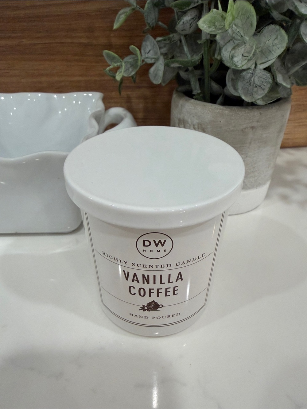 DW Home Vanilla Coffee Candle — White Ceramic Jar